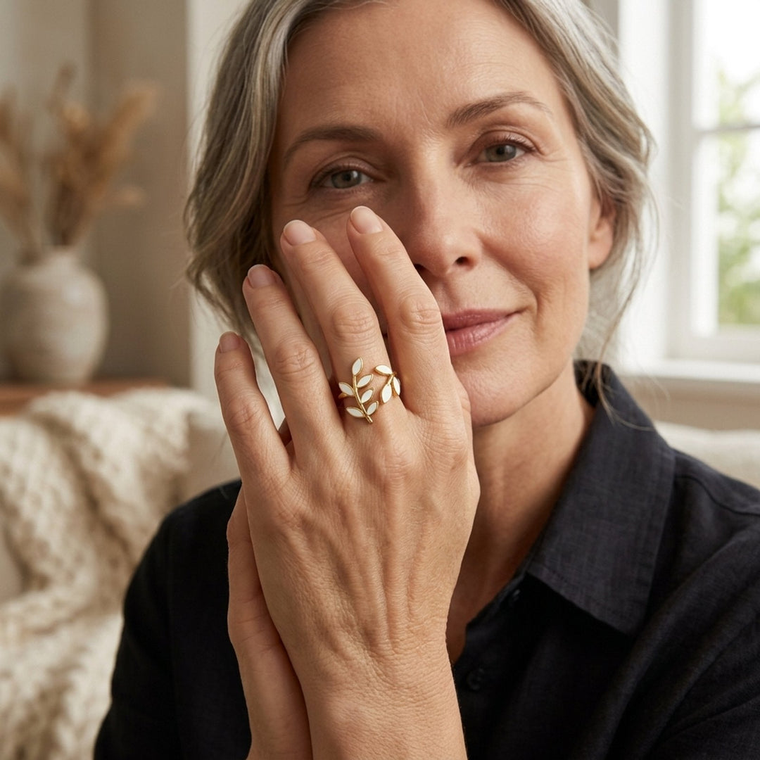 Adjustable Gold-Plated Leaf Wrap Ring
