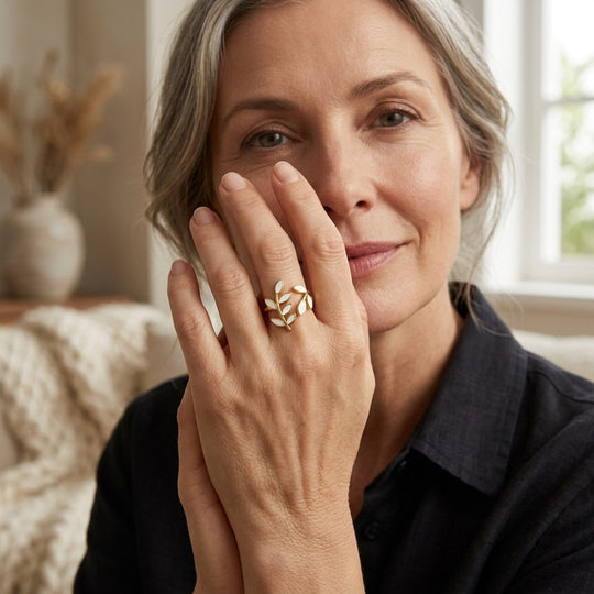 Adjustable Gold-Plated Leaf Wrap Ring