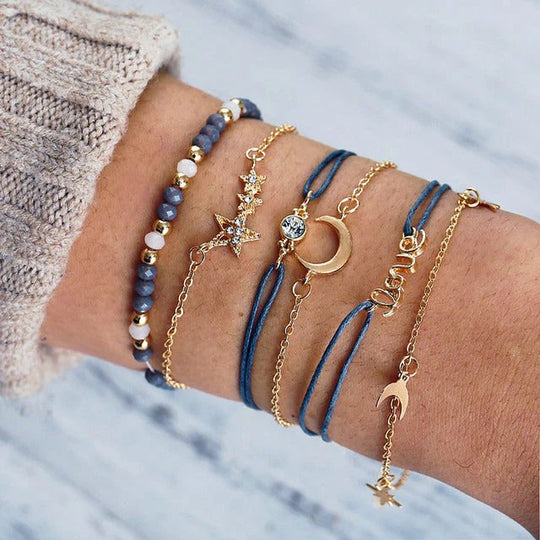 Multi-Chain Stone Beaded Bracelet Set