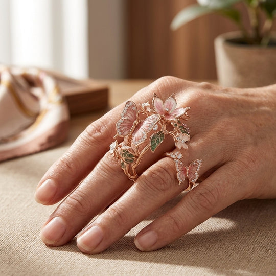 Gold Butterfly Floral Statement Ring