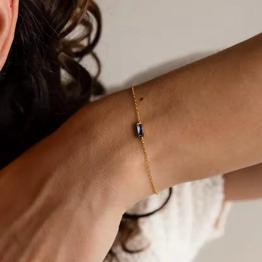 Gold Chain Rectangular Gemstone Bracelet