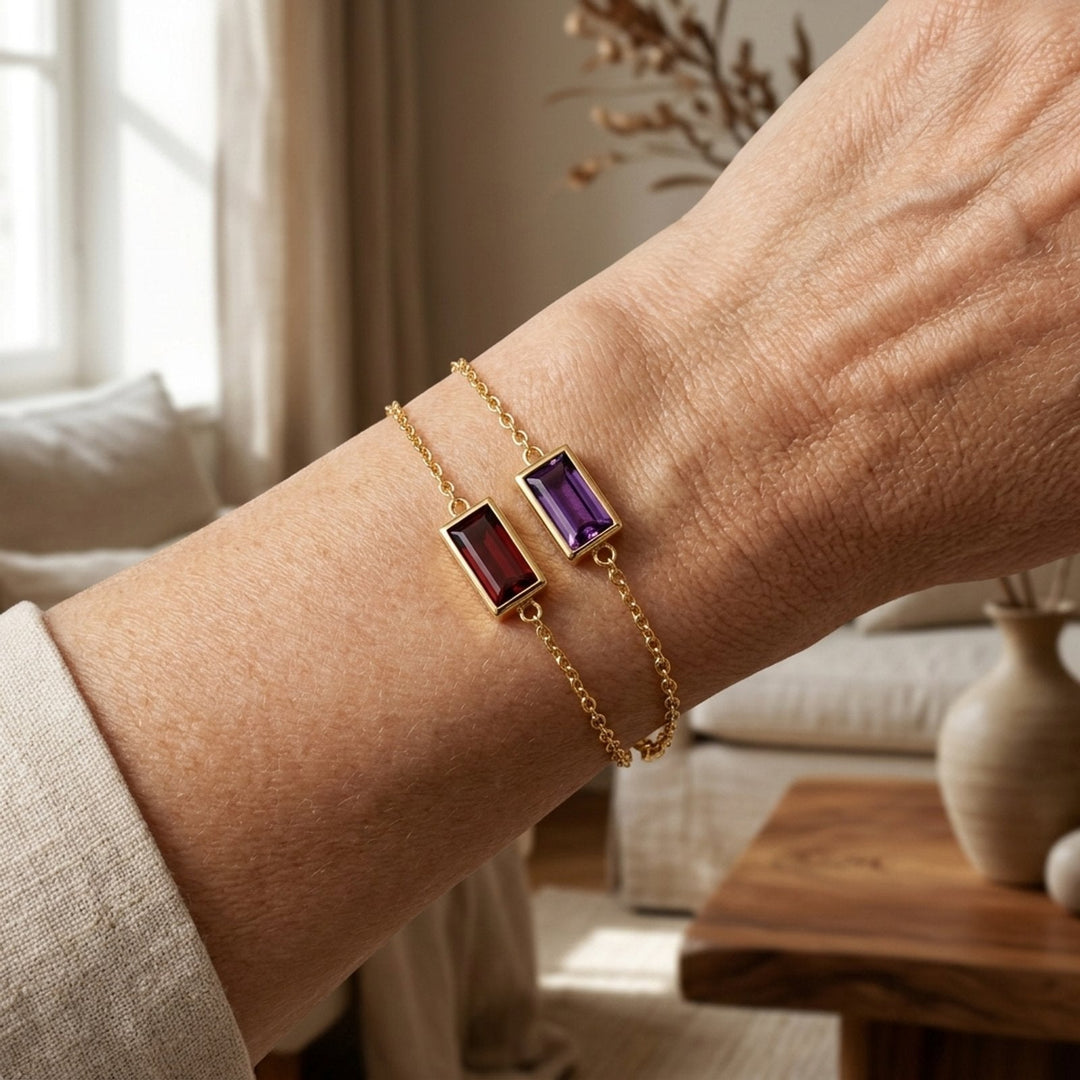 Gold Chain Rectangular Gemstone Bracelet