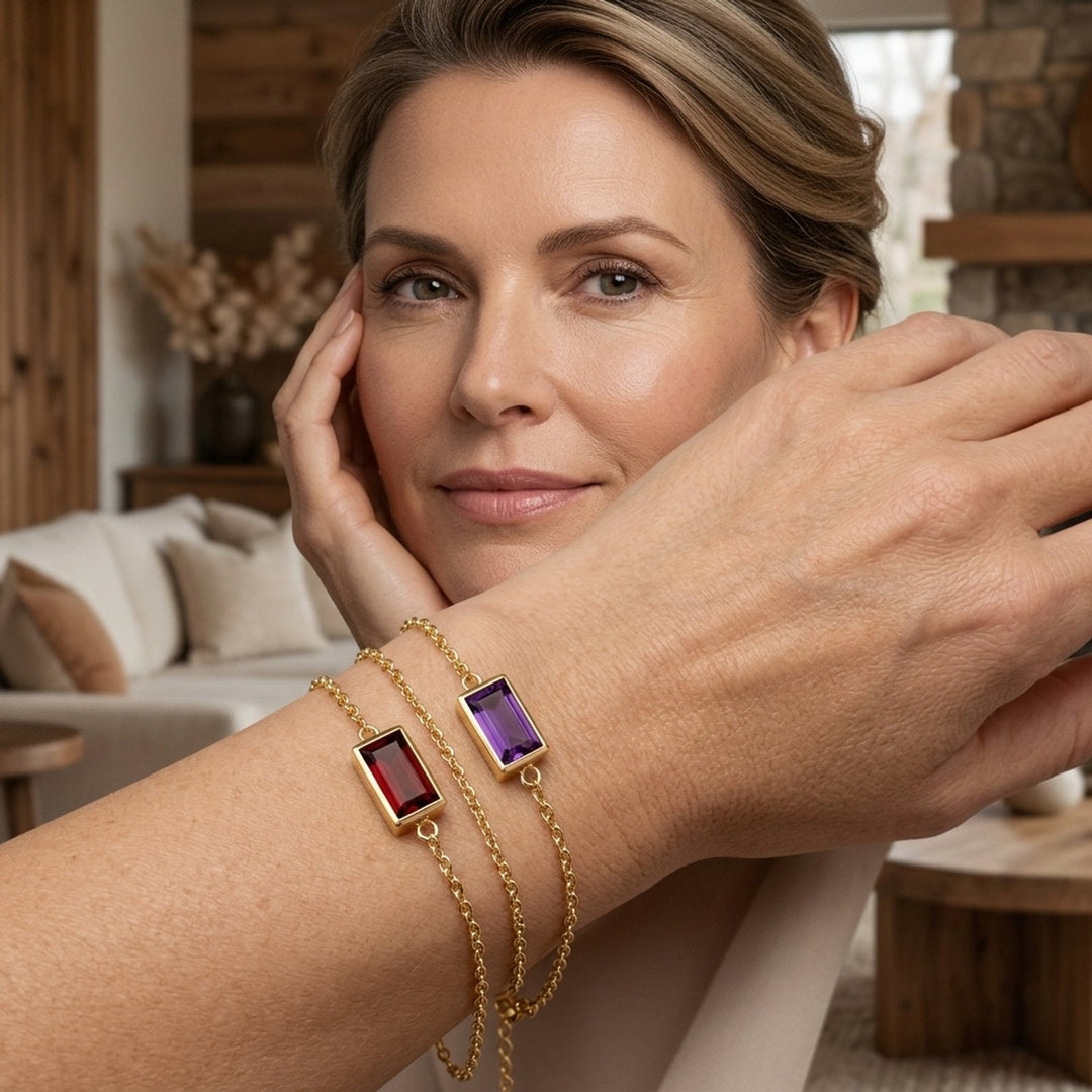 Gold Chain Rectangular Gemstone Bracelet