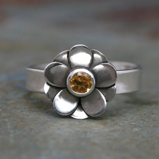 Sterling Silver Daisy Center Stone Ring