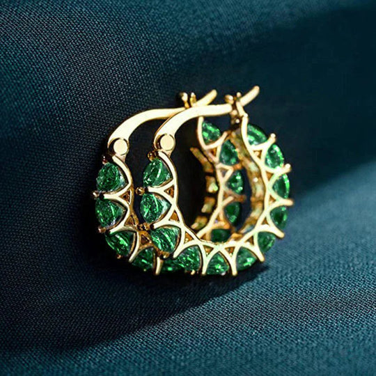 Lattice Emerald Hoop Earrings