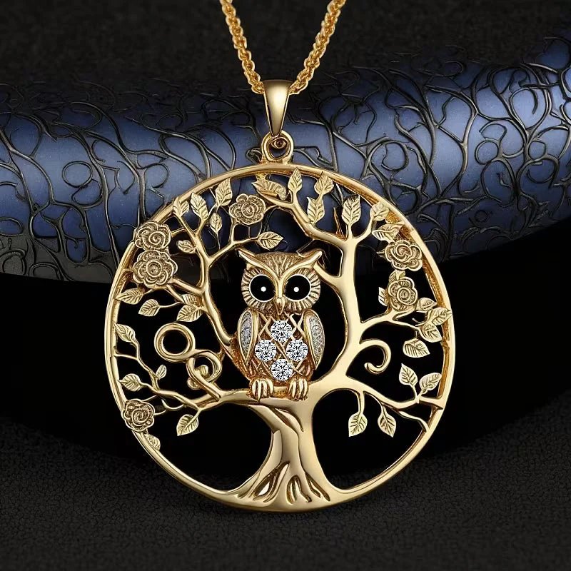 Gold-Plated Tree of Life Owl Pendant