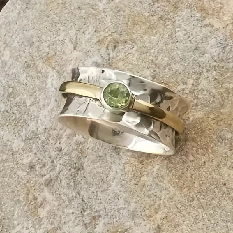 Bezel-Set Peridot Two-Tone Sterling Silver Ring