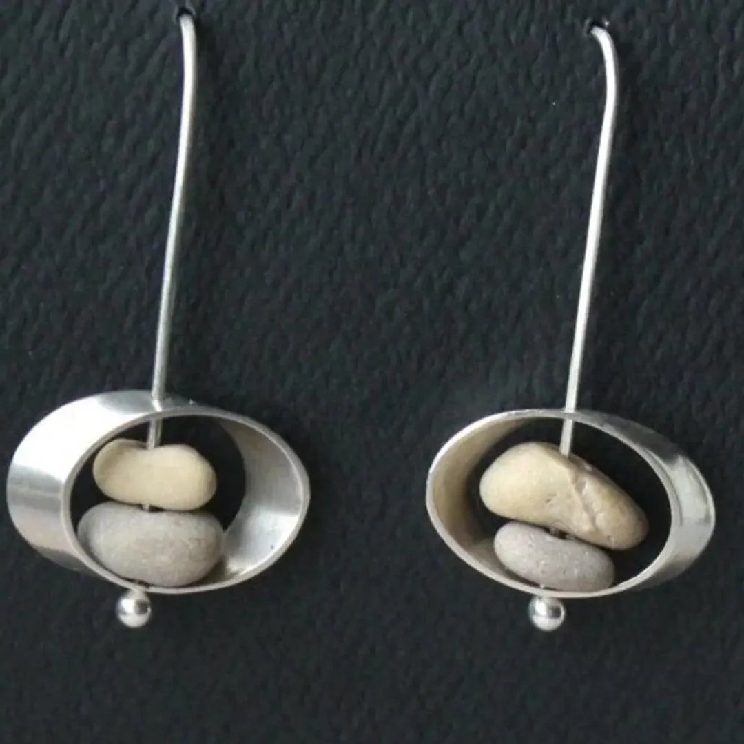 Sterling Silver Stone-Inset Drop Earrings