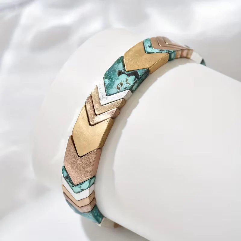 Geometric Multi-Metal Chevron Bracelet