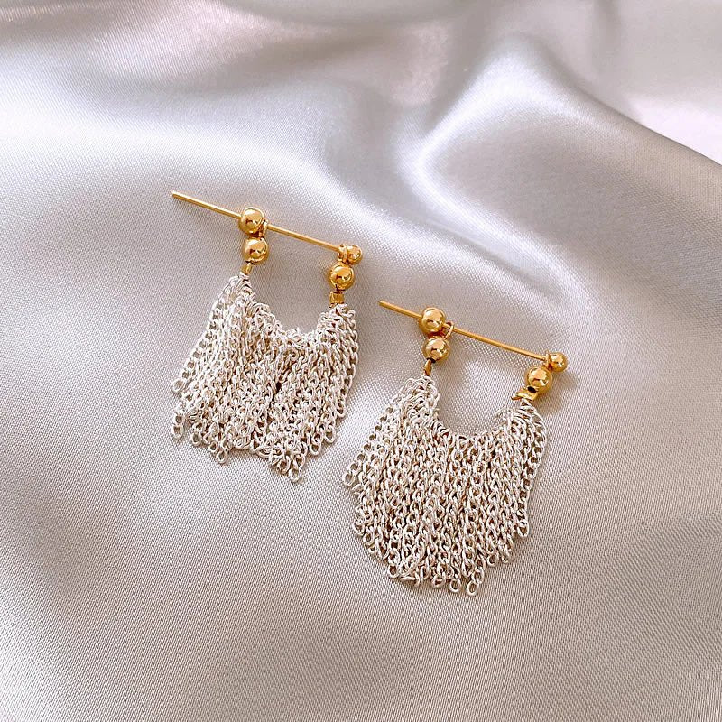 Gold-Toned Chain Fringe Drop Earrings