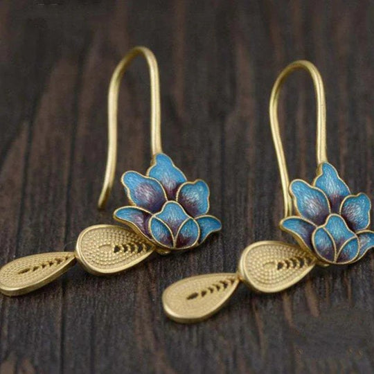 Lotus Enamel Drop Hook Earrings