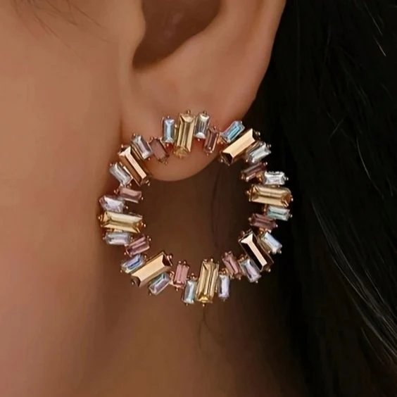 Baguette Circular Stud Earrings