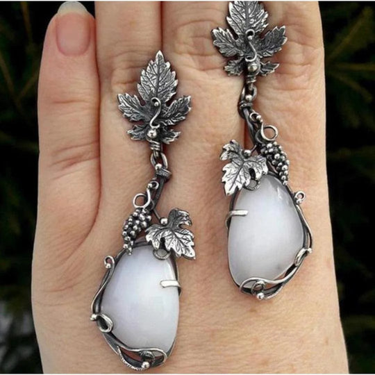 Vine Leaf Sterling Silver Moonstone Drop Earrings