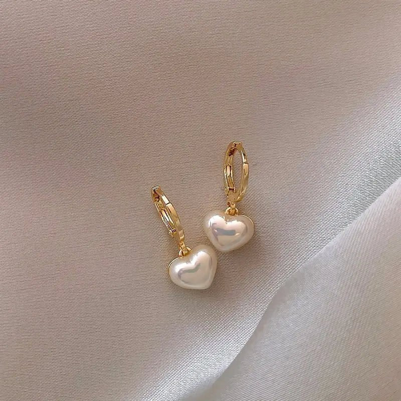 Gold-Plated Heart Pearl Hoop Earrings