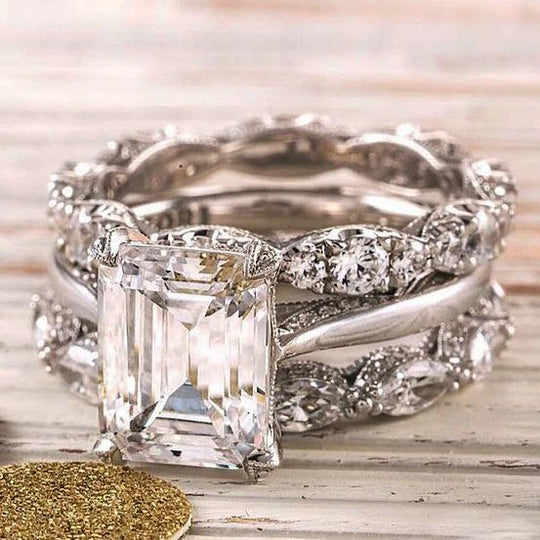 Sterling Silver Emerald Cut Diamond Ring