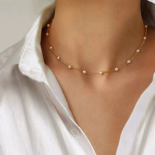 Layered Pearl Chain Necklace