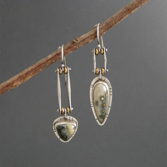 Asymmetric Mixed-Metal Stone Drop Earrings