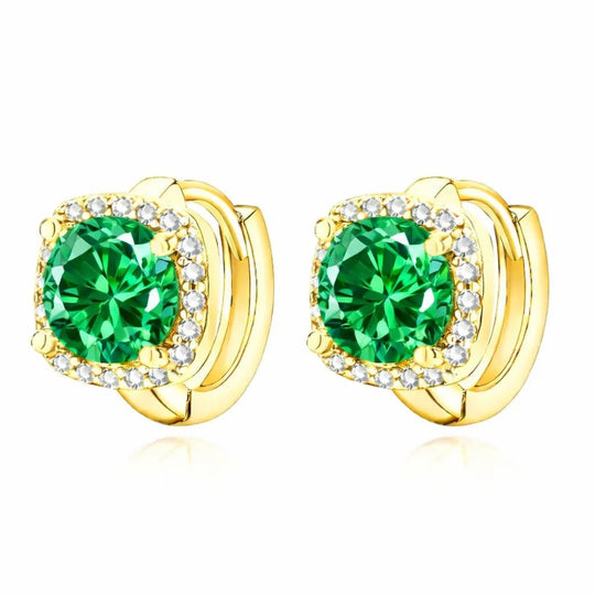 Gold-Plated Emerald Halo Huggie Earrings