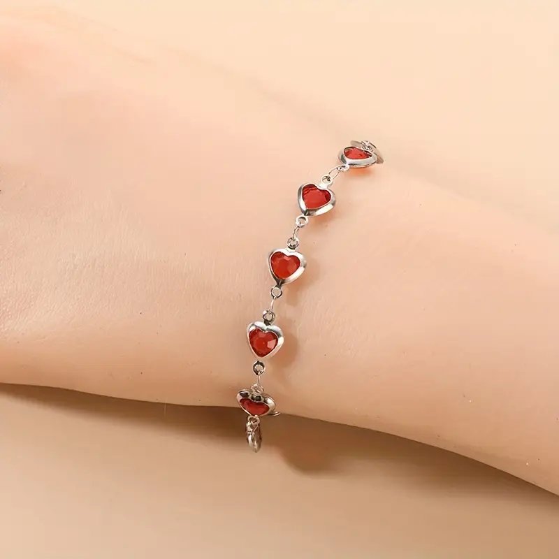 Sterling Silver Heart-Shaped Gemstone Chain Bracelet