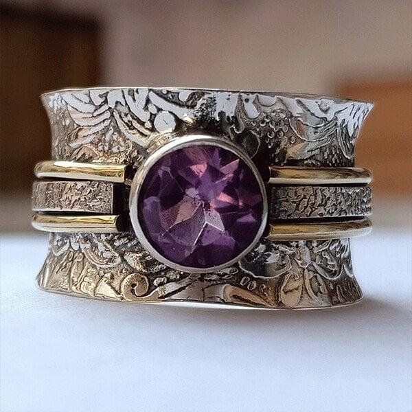 Textured Sterling Silver Purple Gemstone Spinner Ring