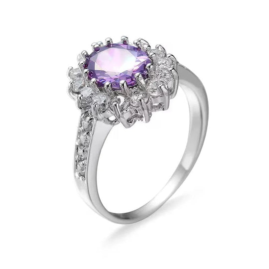 Oval Amethyst Halo Sterling Silver Ring