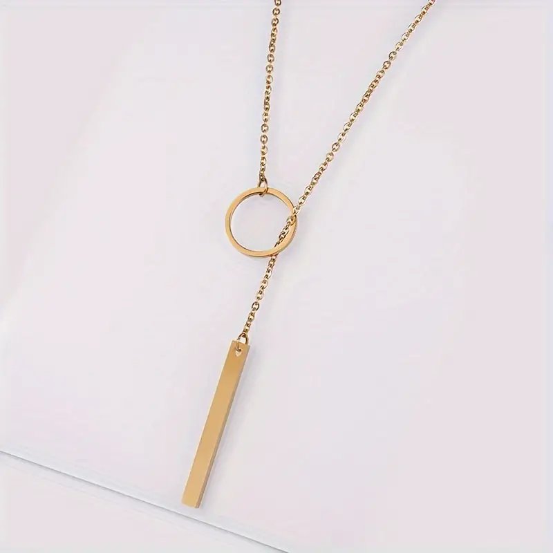 Layered Chain Circle Bar Pendant Necklace