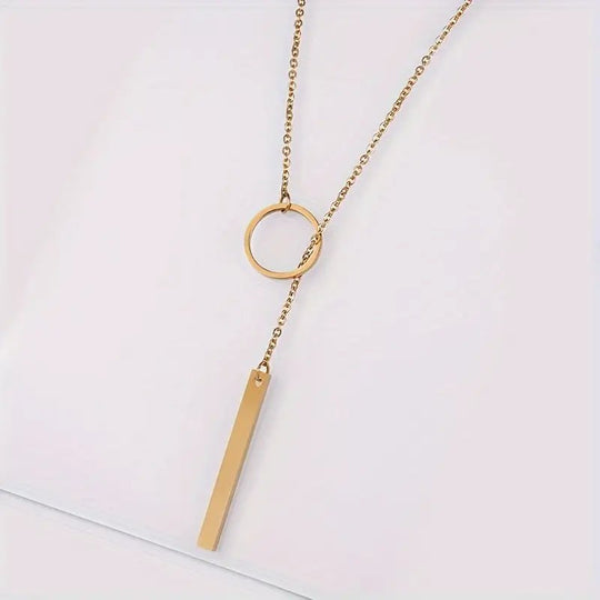 Layered Chain Circle Bar Pendant Necklace