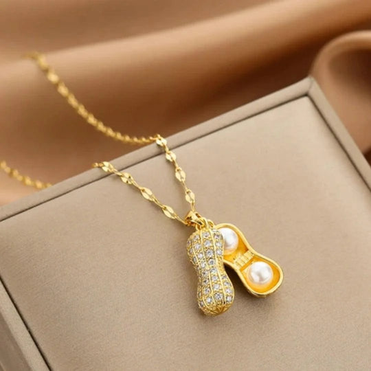 Pearl-Accented Pave Peanut Pendant