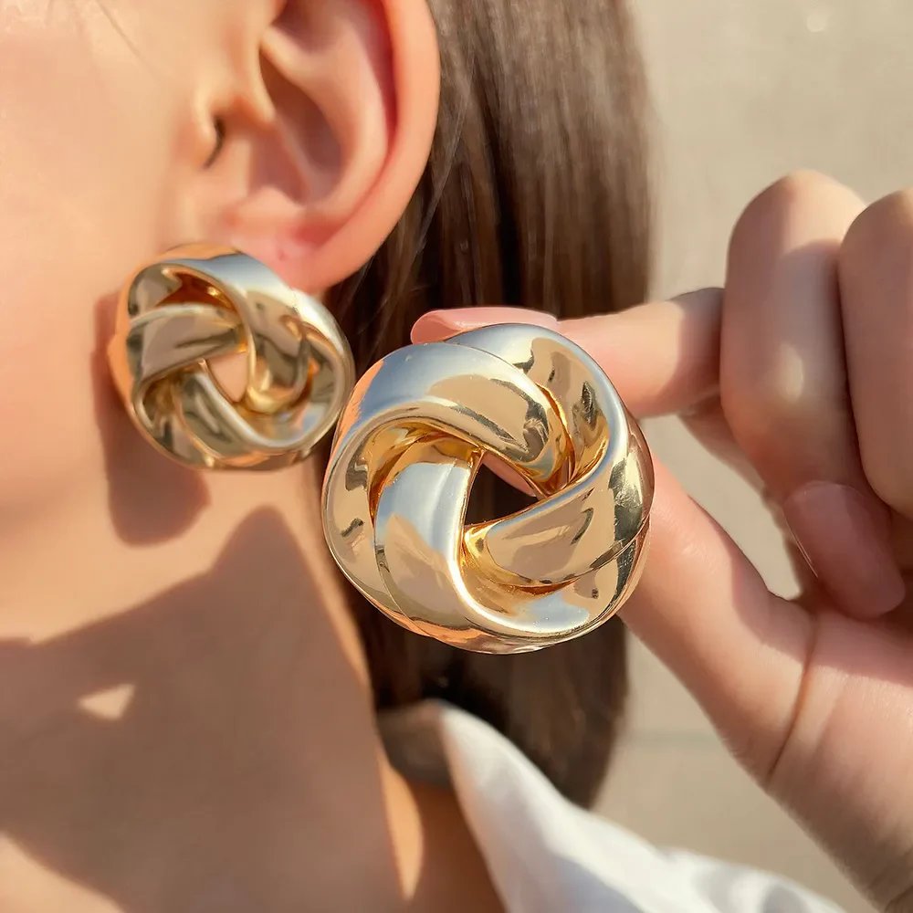 Polished Metal Twisted Knot Stud Earrings