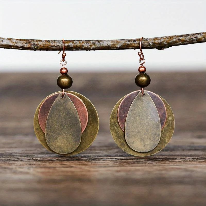 Layered Metal Disc Dangle Earrings