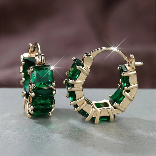 Chunky Hoop Gemstone Prong-Set Earrings