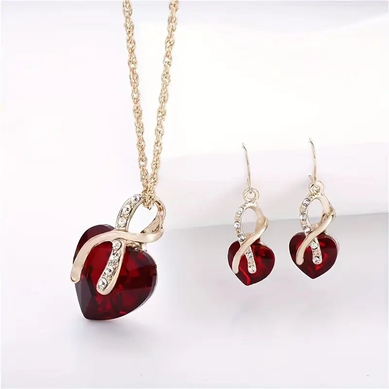 Gold-Plated Heart Necklace Earring Set
