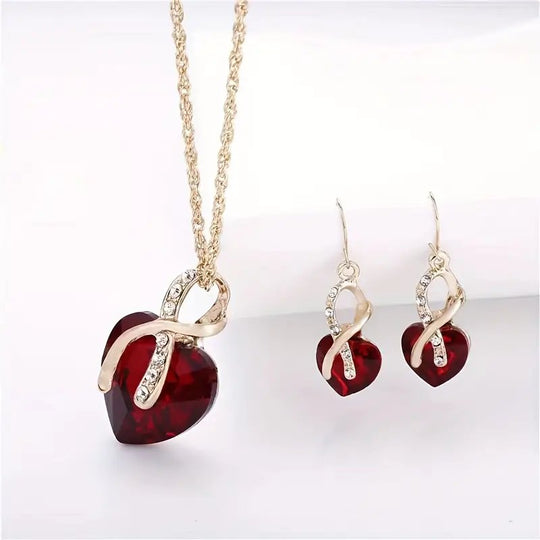 Gold-Plated Heart Necklace Earring Set