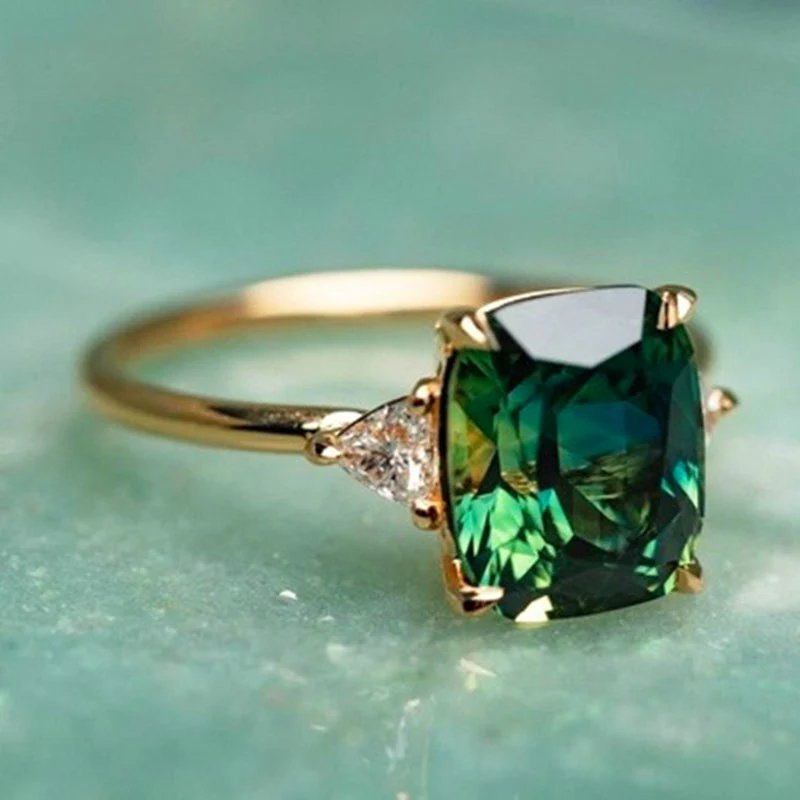 Gold Cushion Cut Emerald Solitaire