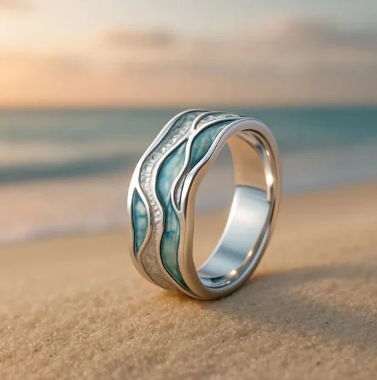 Wave-Patterned Sterling Silver Ring