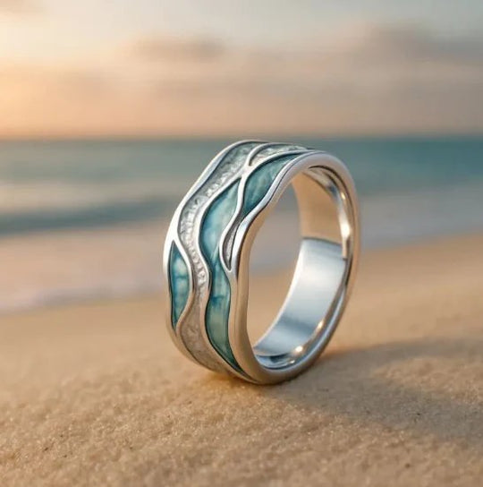 Wave-Patterned Sterling Silver Ring