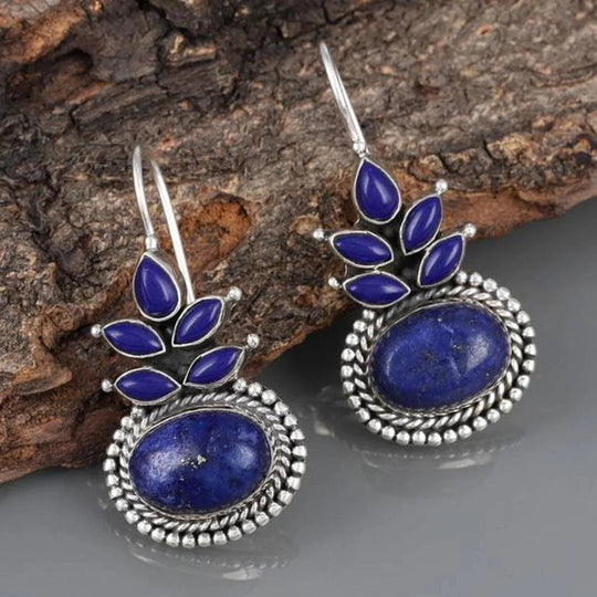Sterling Silver Beaded Lapis Drop Earrings