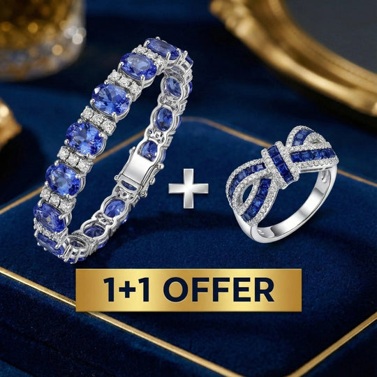 Oval &amp; Round Cut Tanzanite Bracelet + Sapphire Ring Set