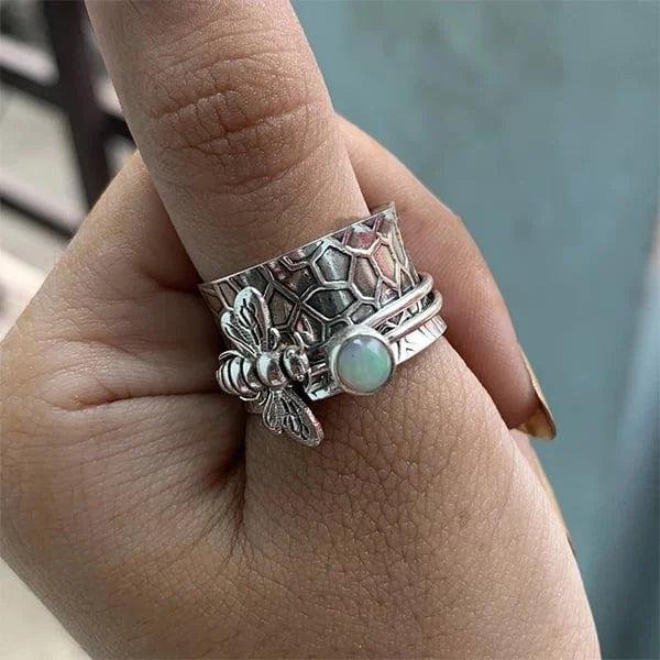 Sterling Silver Bee Opal Spinner Ring