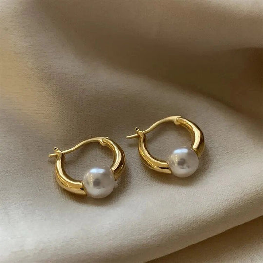 Pearl Accent Hoop Earrings
