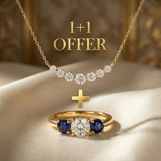 Three-Stone Sapphire Ring &amp; Diamond Curved Necklace Set