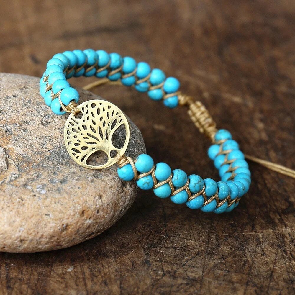 Turquoise Stone Tree of Life Charm Bracelet