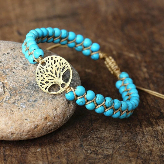 Turquoise Stone Tree of Life Charm Bracelet