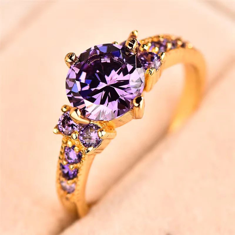 Gold Prong-Set Amethyst Cluster Ring
