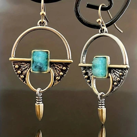 Geometric Turquoise Stone Drop Earrings