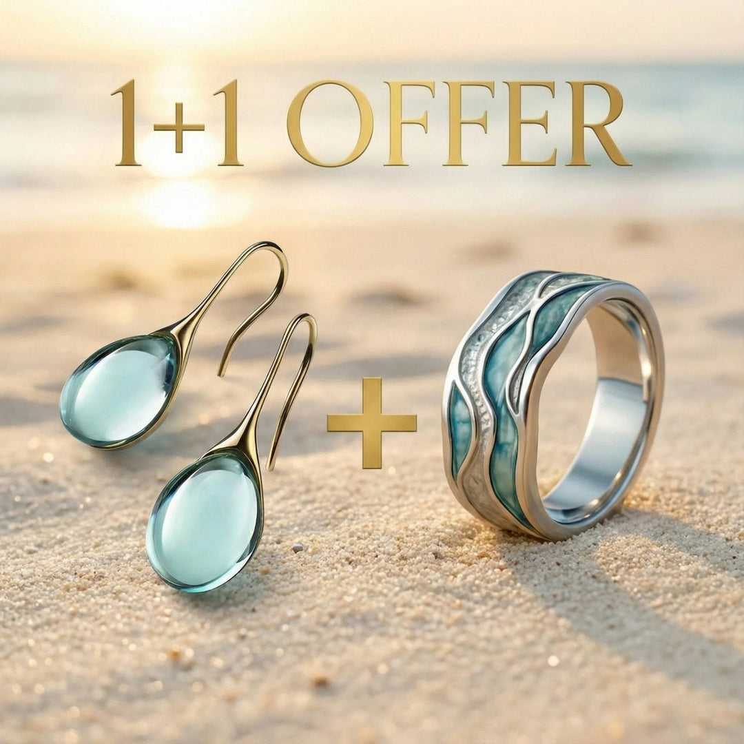Gold-Plated Wave Ring &amp; Teardrop Earrings Set