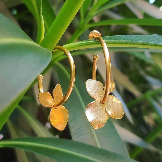 Leaf-Shaped Brushed Metal Hoop Earrings