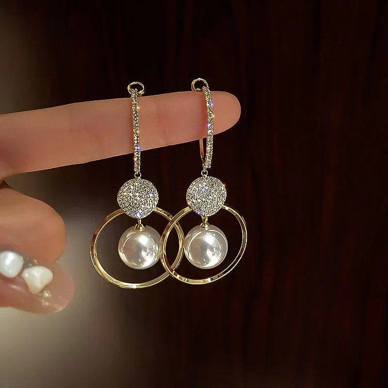 Gold-Tone Pearl Drop Hoop Earrings