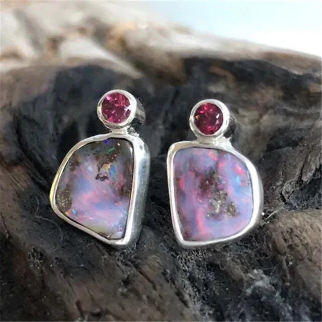 Boulder Opal Sterling Silver Stud Earrings