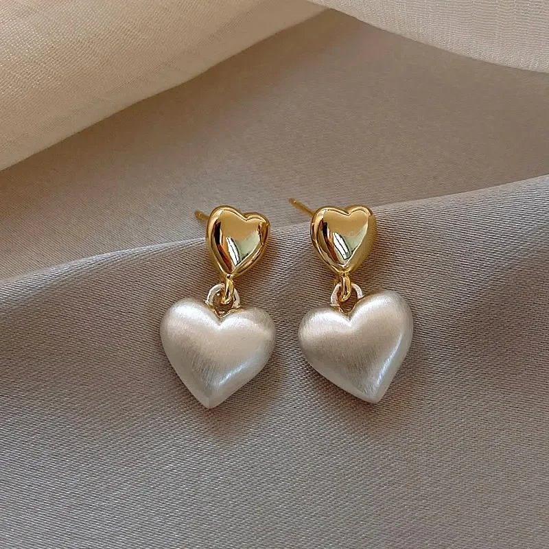 Gold-Plated Pearl Heart Drop Earrings